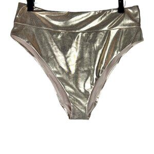NWOT Aerie High Waisted High Cut Cheeky Bikini Bottoms in Metallic Gold Size XL